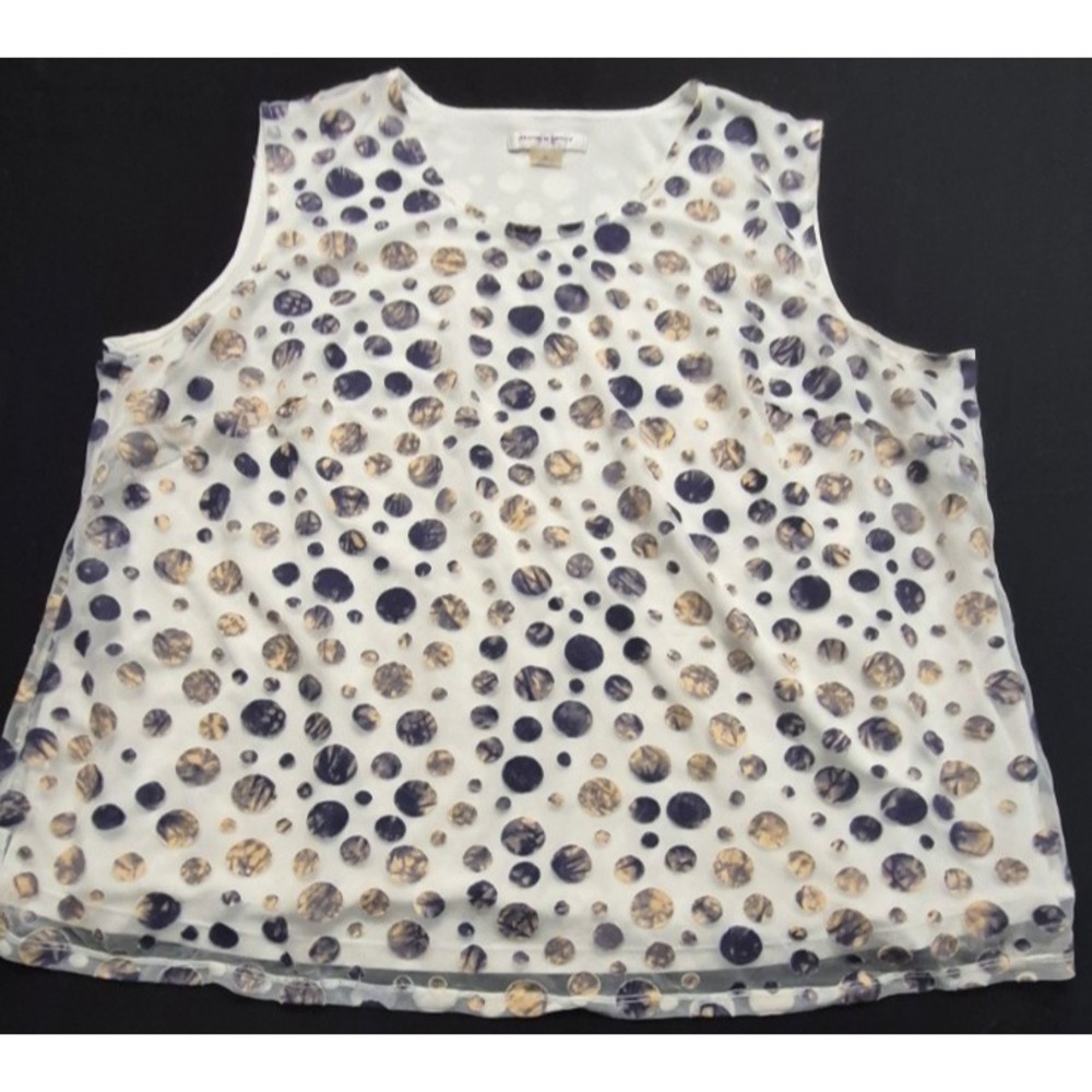 Allison Daley Plus size women's sleeveless top 3XL white multicolored polka dots